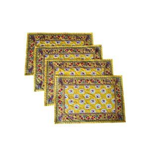 Placemats French Country Block Print Yellow Floral Cotton Set Of Four
